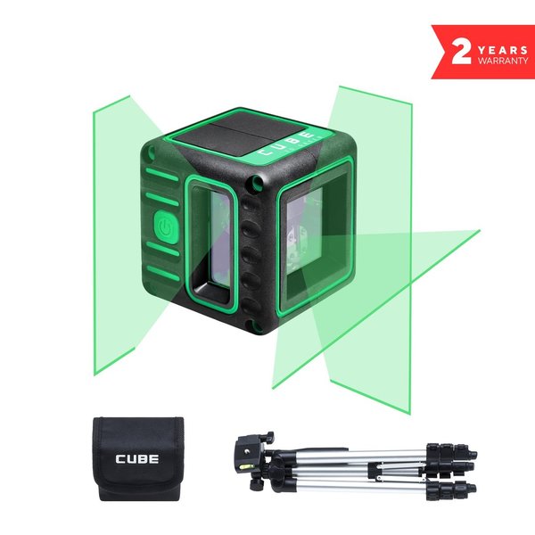 ADA Cube 3D Green Professional Edition Kreuzlinienlaser (bis 40m (70m), 3x AAA, Stativ, Tasche)