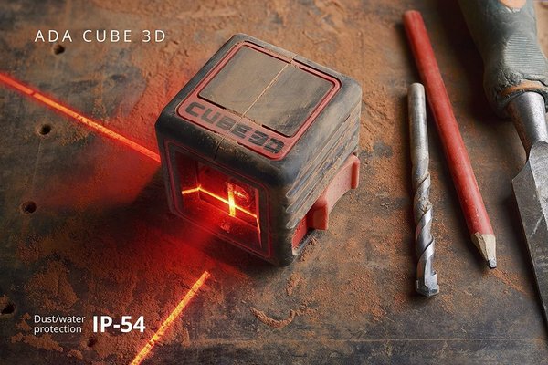 ADA Cube 3D Professional Ed. Kreuzlinienlaser (bis 20m (40m), 3 x AAA, ± 0,2 mm/m, Stativ, Tasche)