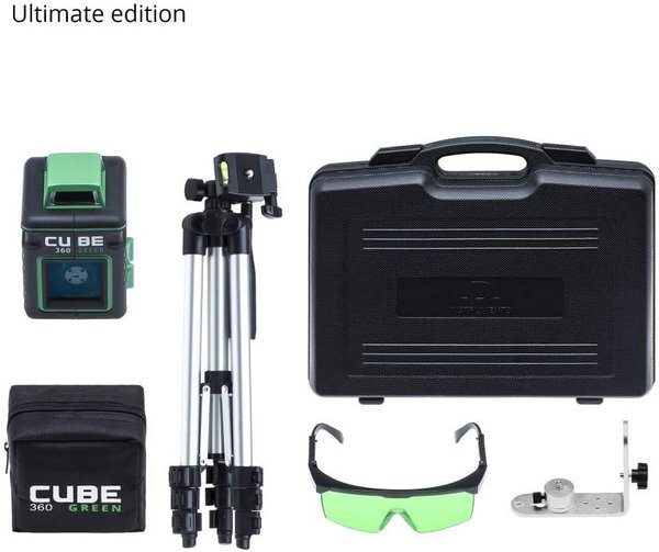 ADA CUBE 360 Green Linienlaser (Ultimate), 20m (70m), Stativ, Halterung,3xAA, IP54, ±0,3mm/m, Koffer